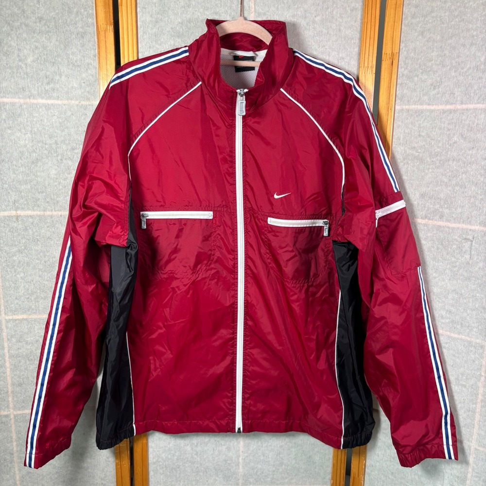 VTG Nike Windbreaker Track Jacket Women XL Red Black White Zip Up Y2K